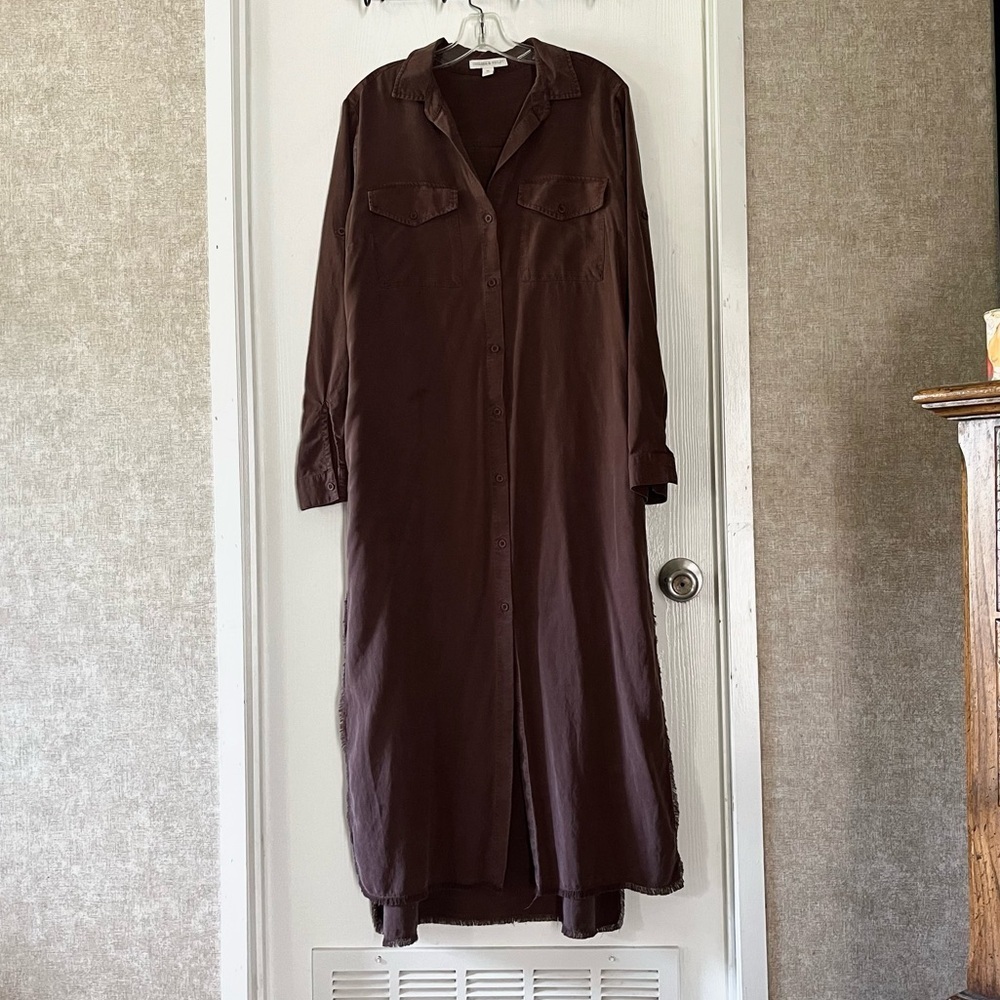 Chelsea & Violet Tencel Chocolate Long Sleeve Button-Down Duster
